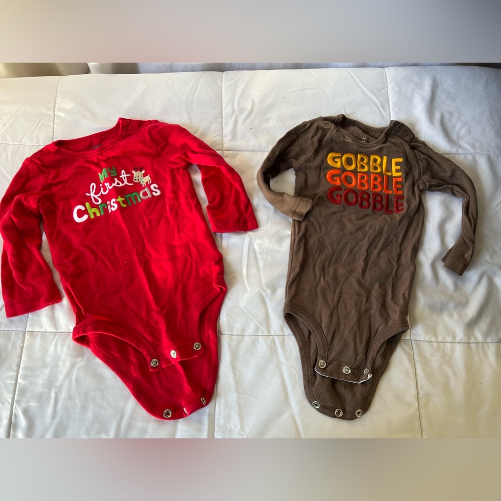Carters Baby Christmas & Thanksgiving Cotton Long Sleeve Onesie’s